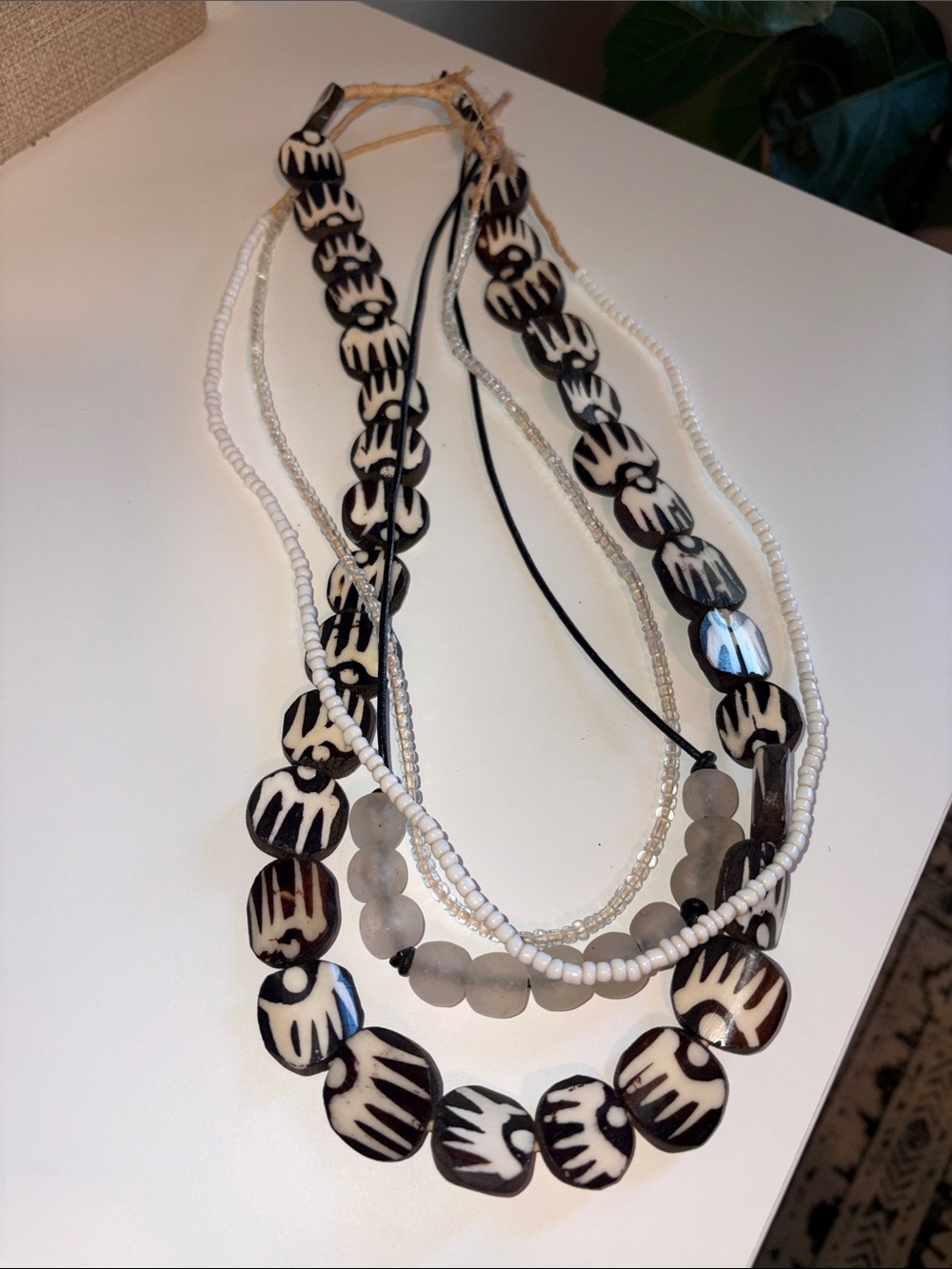 Twine & Twig Layered Black & White Beaded Statement Necklace